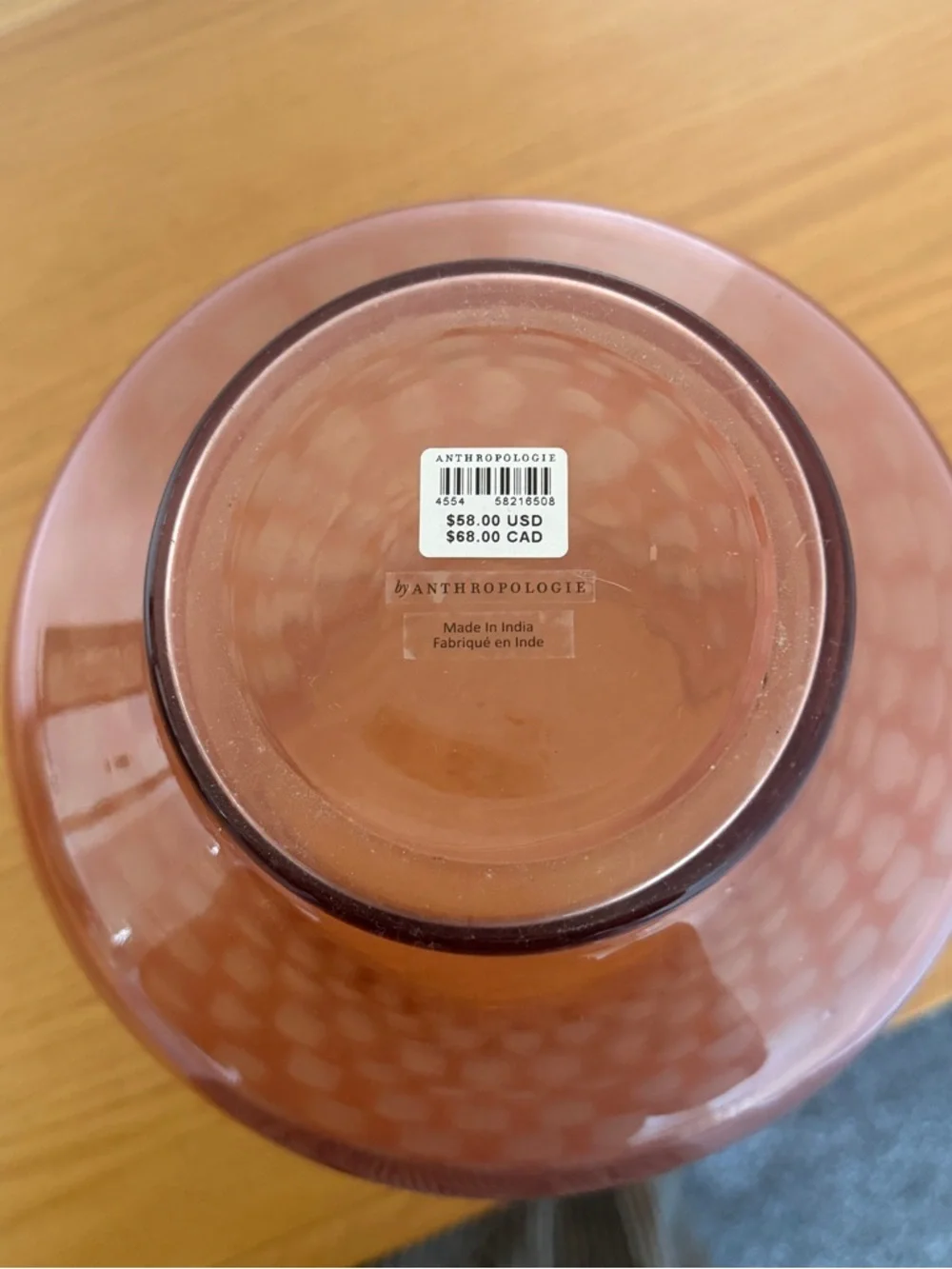 Anthropologie Etched Glass Thumbprint Pink Vase Decor MCM Boho Rose Floral SAFFY